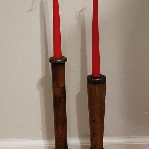 2 - Antique Wood Metal Textile Industrial Beehive Candle Spool Bobbin Spindles - Picture 2 of 14